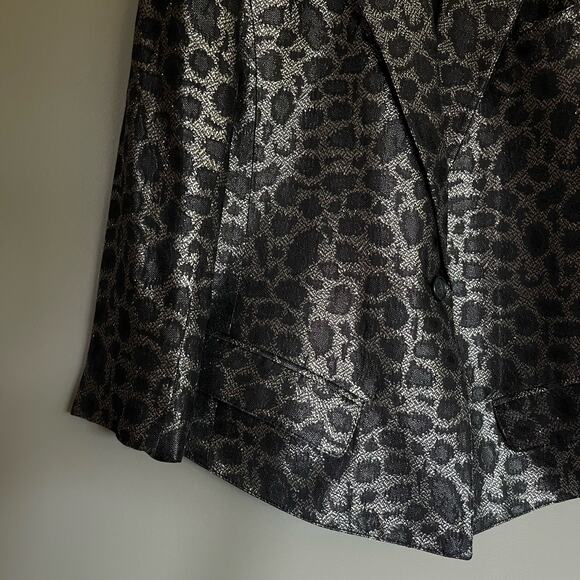 Smythe Film Fest Sharp Shoulder Blazer Metallic Leopard Size 0 Black Grey Chic - Picture 6 of 14